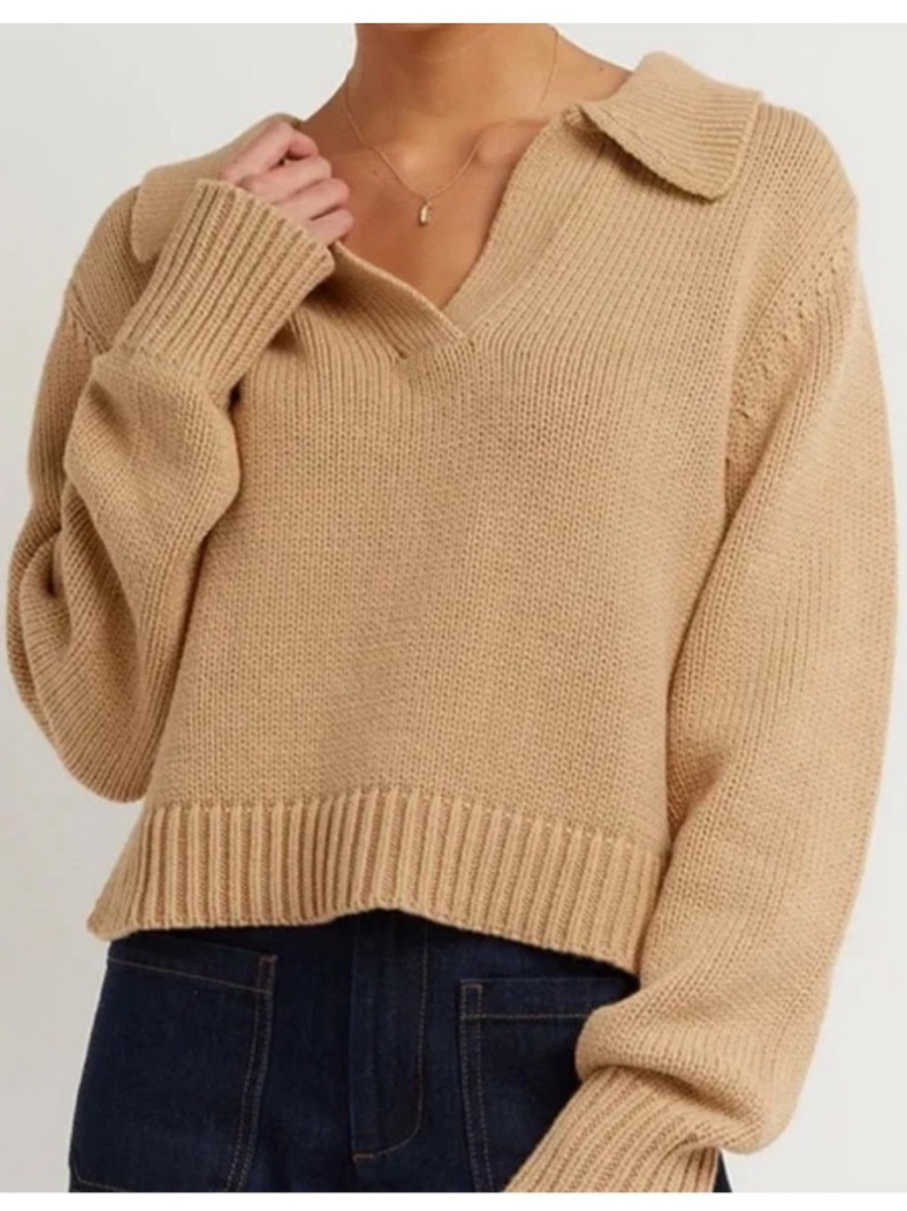 Women's DISSH Tan Wheat Knit Colbie Sweater Size Large